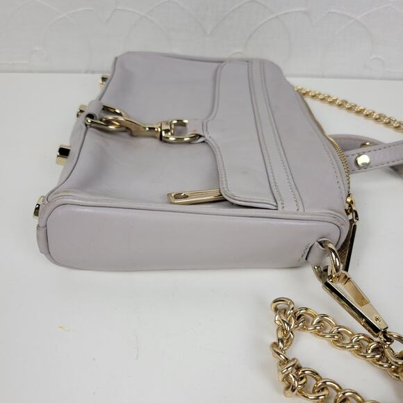 Rebecca Minkoff Womens Mini Mac Crossbody Bag Gray Leather Chain Strap Purse - Picture 12 of 16